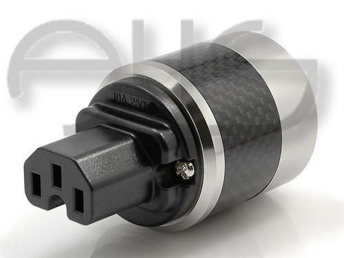 IEC 320 Kaltgerätestecker, rhodiniert, Alugehäuse + Carbon